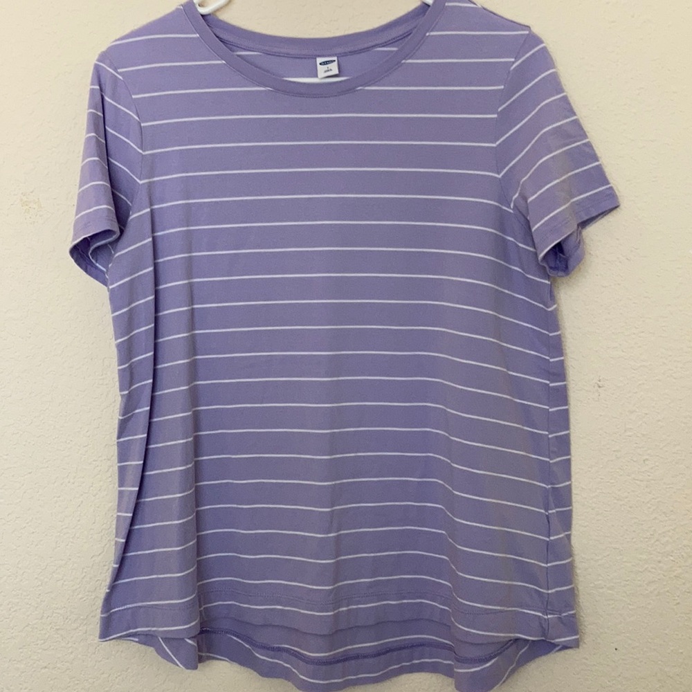 Purple and white striped high low swing shirt